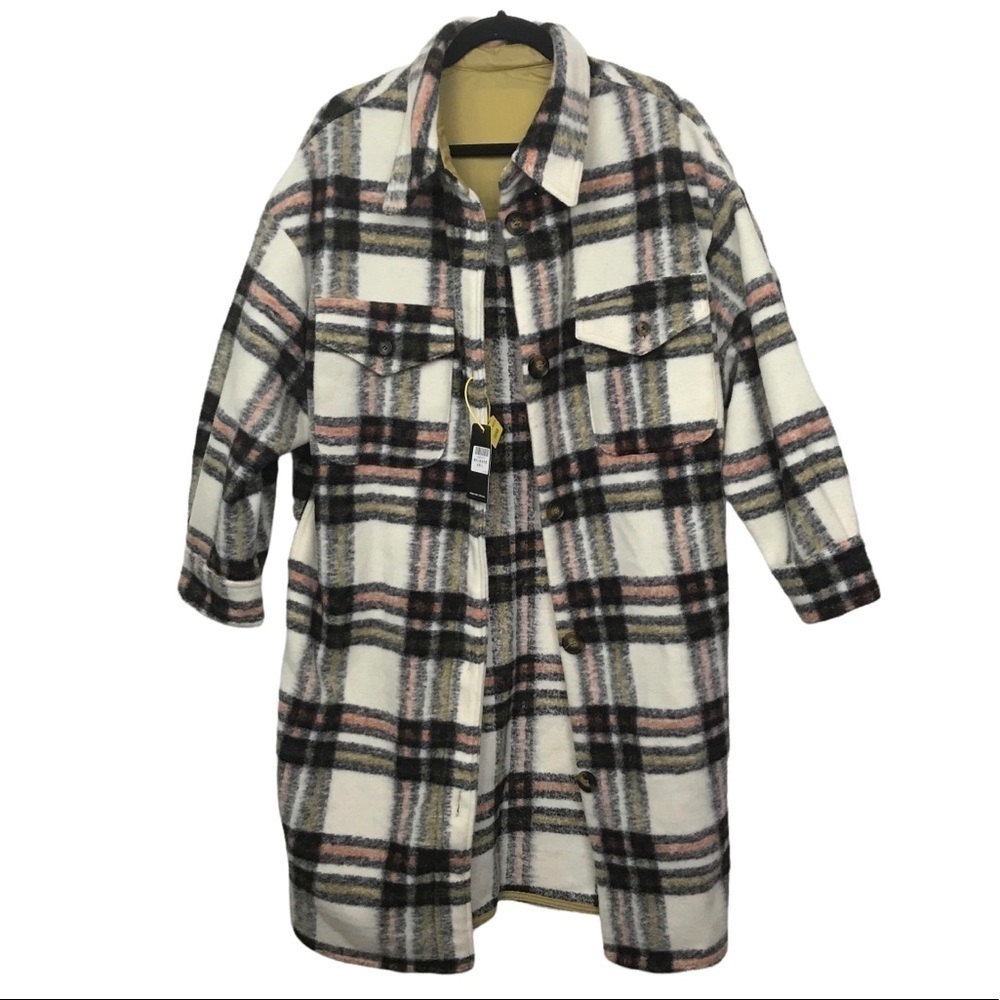 Button Front Patch Pocket Plaid Shacket Overcoat NWT Small - Picture 7 of 16
